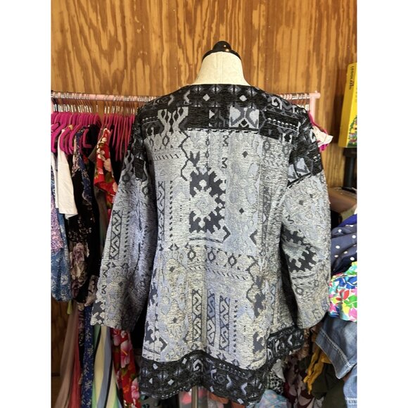 Susan Graver Artisan Jacket 26W Black Velvet Geometric Snap Button Art NWOT - Picture 8 of 12